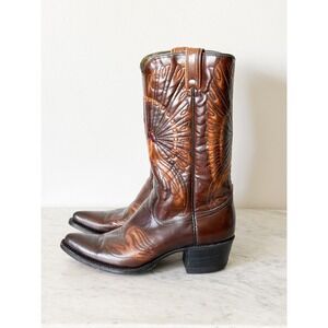 Vintage Texas Brown Leather Western Cowboy Boots Embroidered Peacock Mens 8.5D